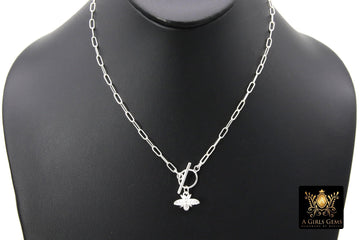 925 Sterling Silver Toggle Bumble Bee Queen Necklace, Paperclip Choker